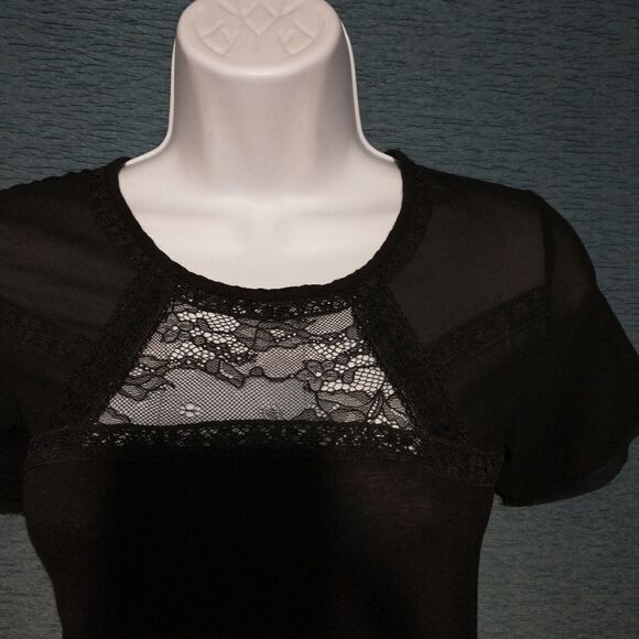 H&M sheer shouldered black T-shirt size small - Picture 2 of 4